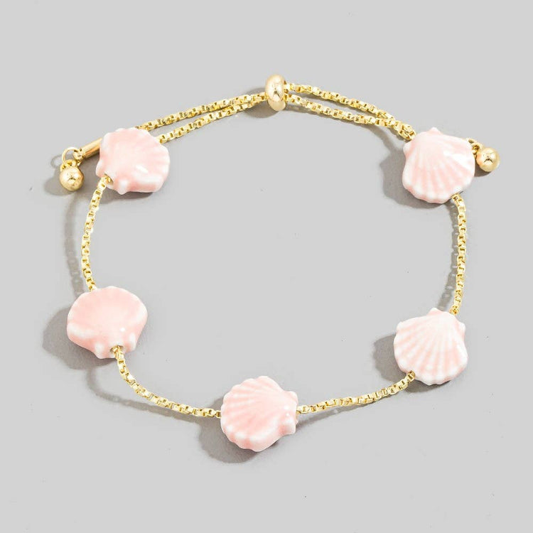 Ceramic Sea Shell Station Charms Chain Bracelet