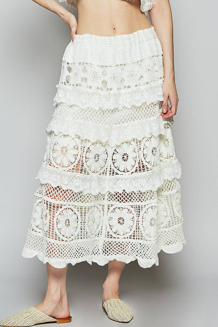 Crochet lace ruffle detail skirt