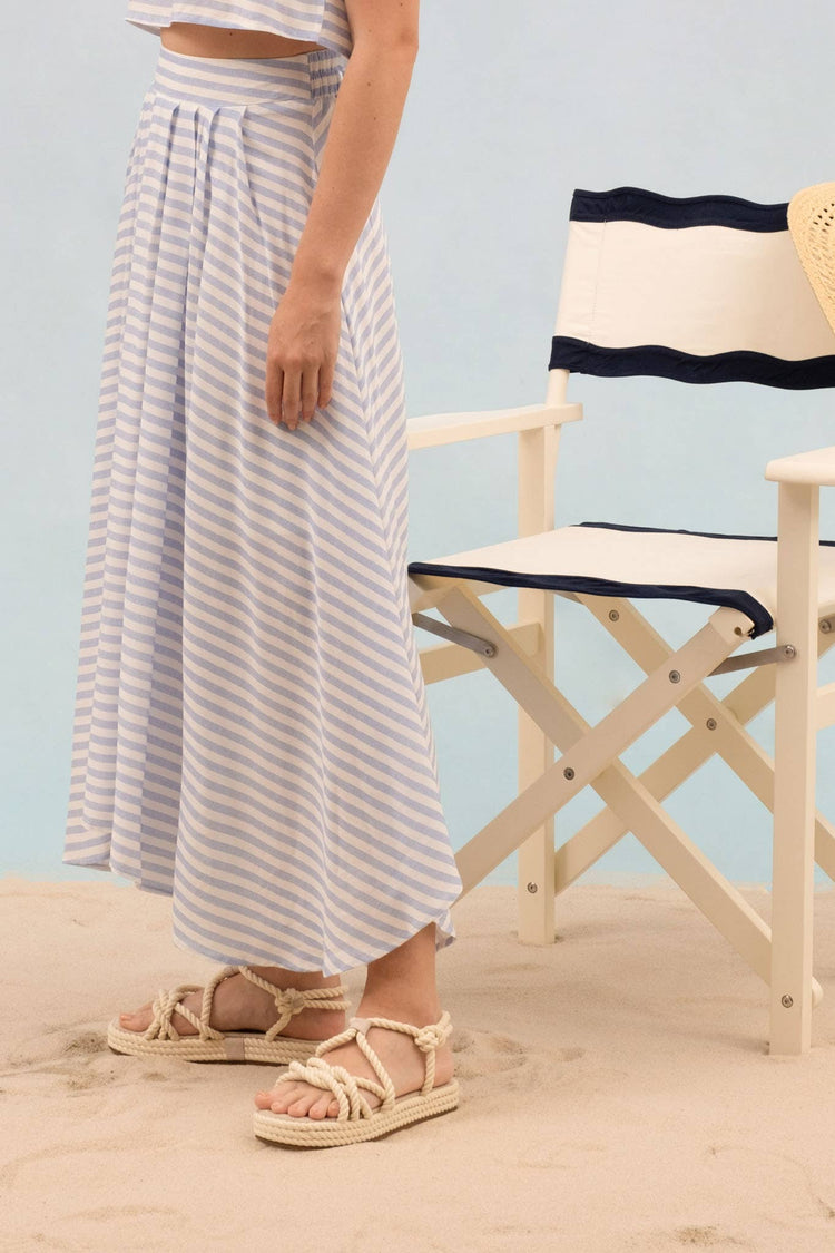 Stripe High Waisted Midi Skirt