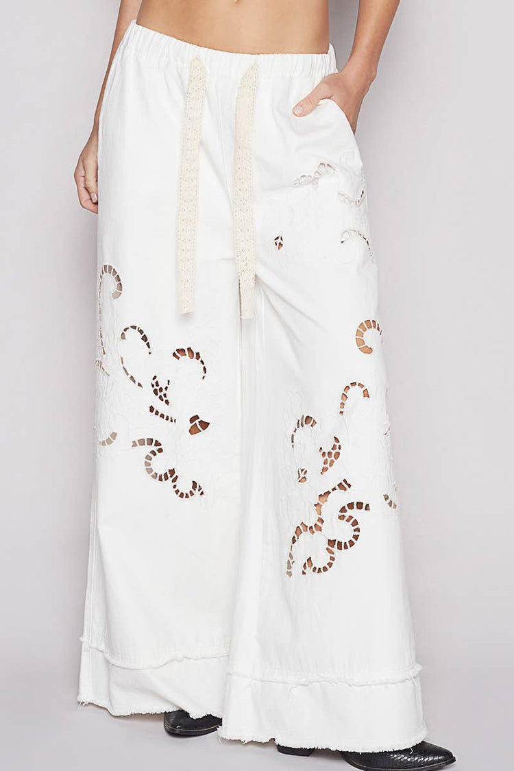 Vintage washing outseam woven twill wide pants