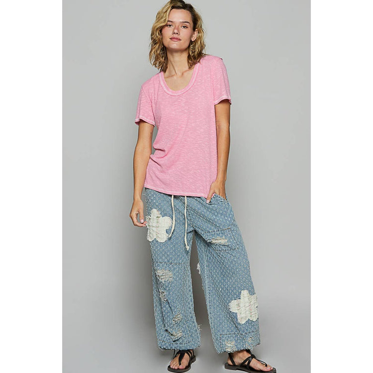 Round neck short sleeve solid knit top SALE