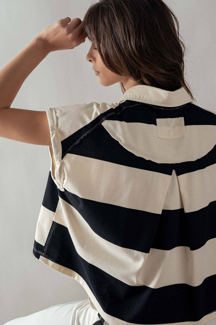 Bold Striped Dolman Sleeve Polo Shirt