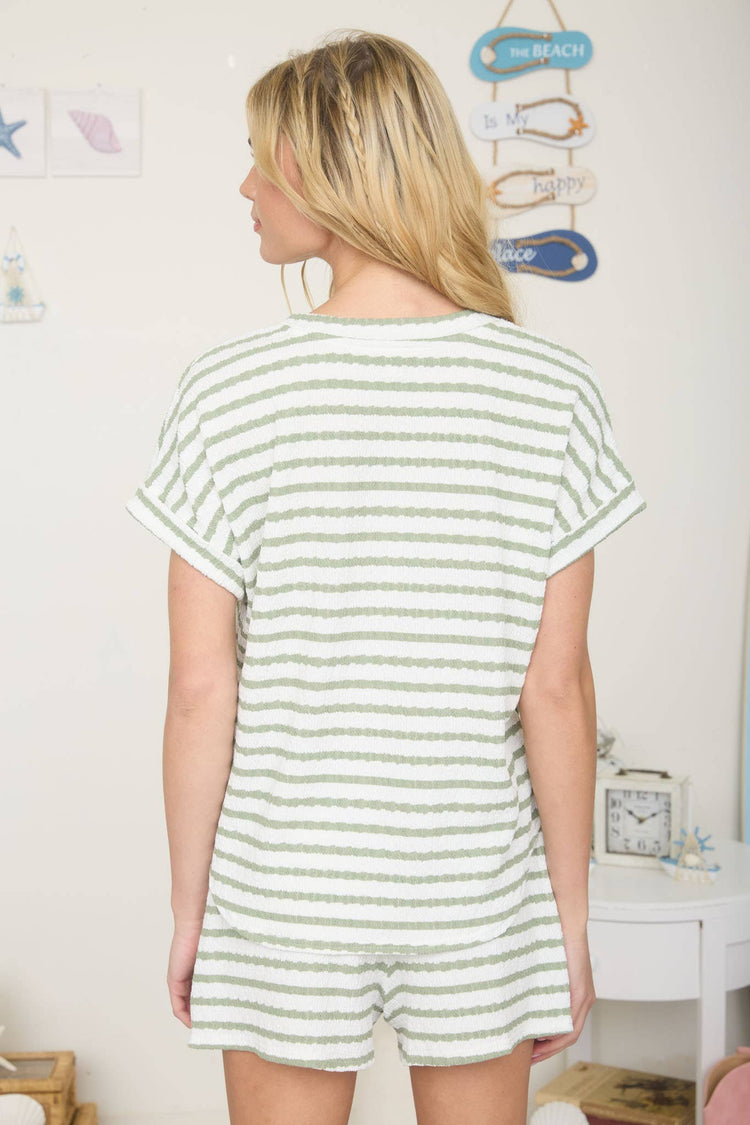TEXTURED STRIPE SHORT SLEEVE KNIT T-SHIRT