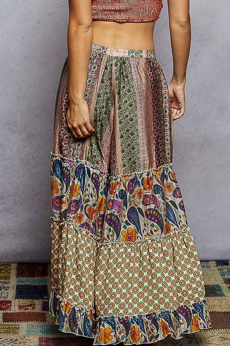 Various pattern printed woven wide fit pants