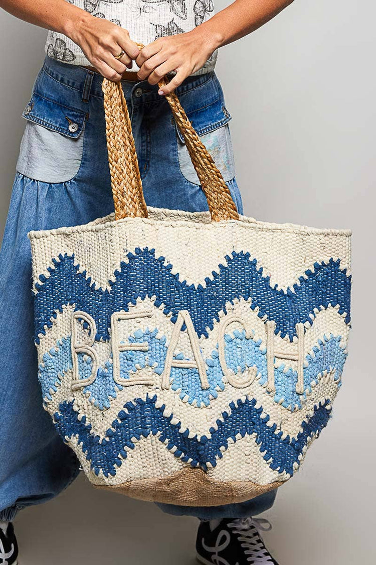 Beach Letter Woven Braided Tote Bag