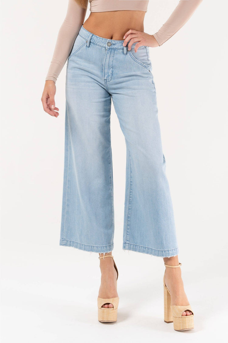 Light Wash Super Soft Cropped Wide Leg Trouser