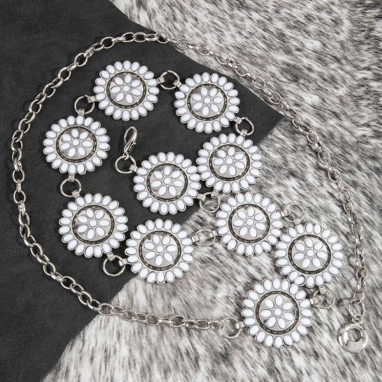 Round Stone Bead Concho Chain Belt