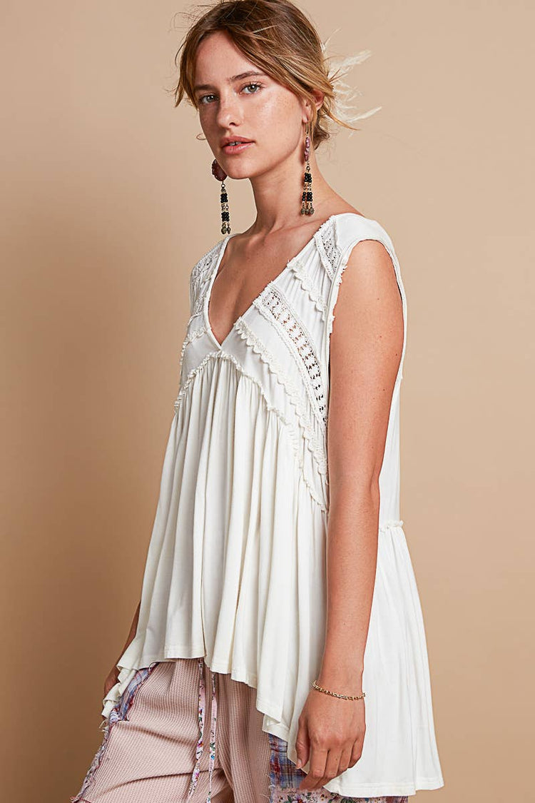 Sleeveless loose fit v-neck babydoll casual knit top