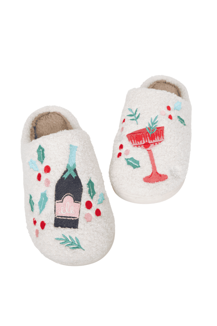 Holiday Champagne, Coupes & Holly Slippers for Women