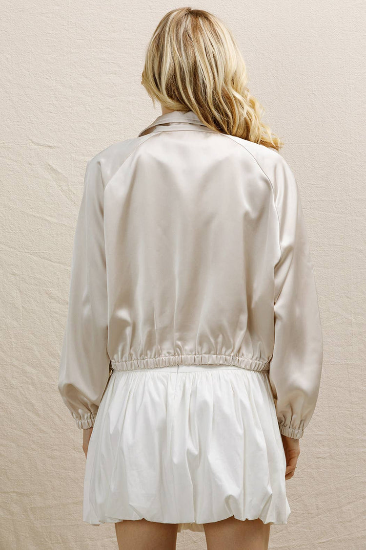 Satin Cropped Zippered Jacket