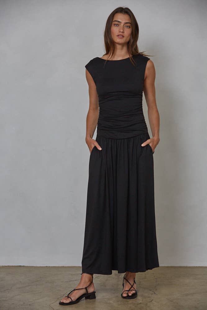 Knit Polyester Spandex Ruched Side Sleeveless Dress