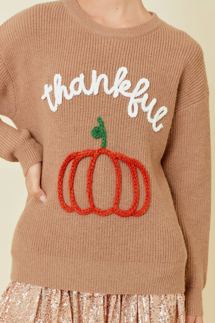 Thankful Pumpkin Embroidered Sweater