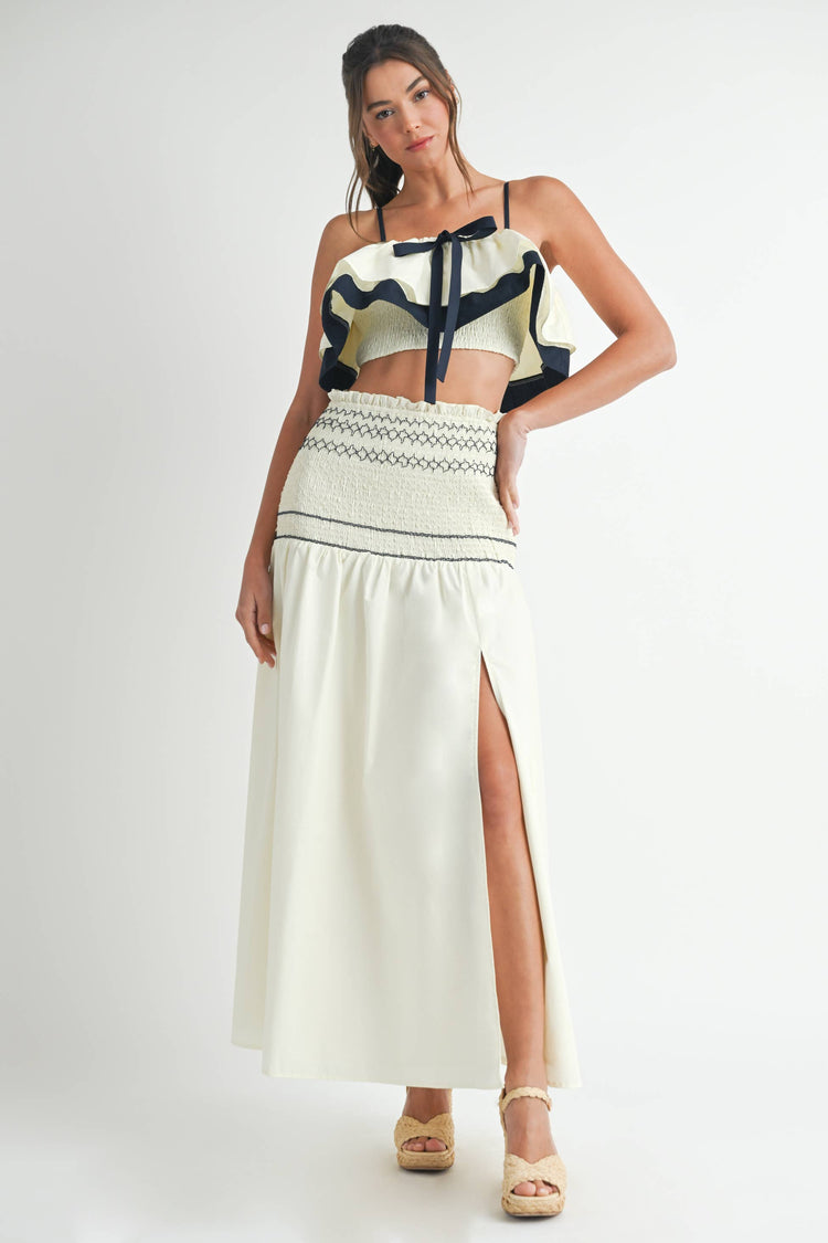Contrast Pleated Maxi Skirt