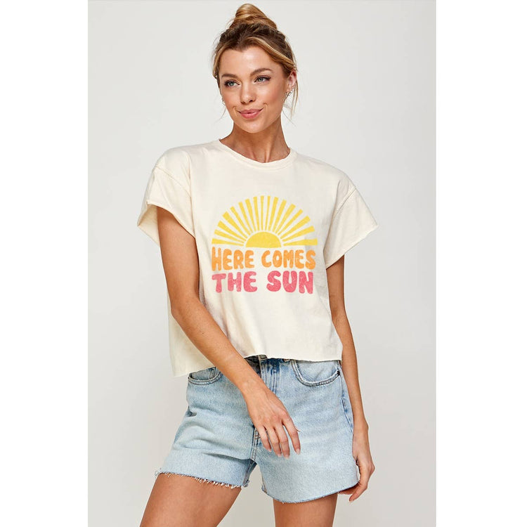 HERE COMES THE SUN GRAPHIC CROP TOP