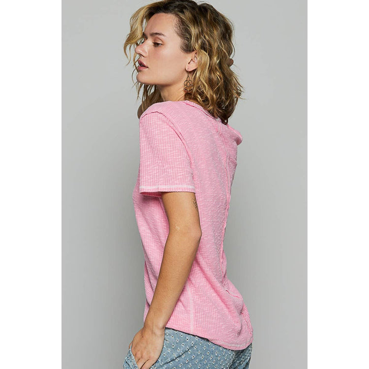 Round neck short sleeve solid knit top SALE