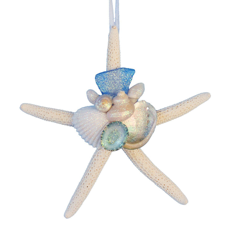 Sea Glass White Finger Starfish Collage Ornament