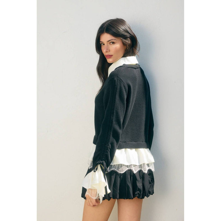 Satin Lace Shirt Insert Sweater (1)