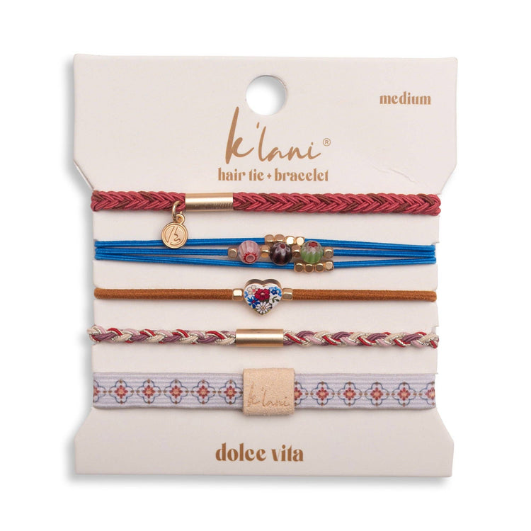 "Dolce Vita" Floral Glass Beads with Gold Accents Hair Tie Bracelets