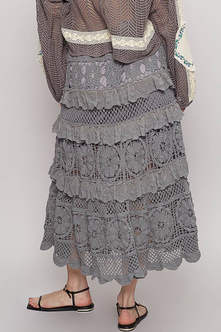 Crochet lace ruffle detail skirt