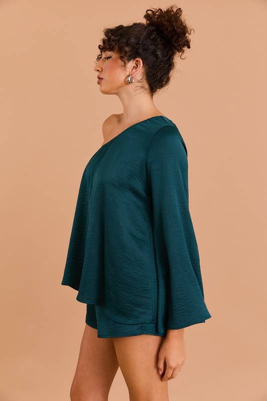 LONG SLEEVE ONE SHOULDER LAYERED TOP ROMPER