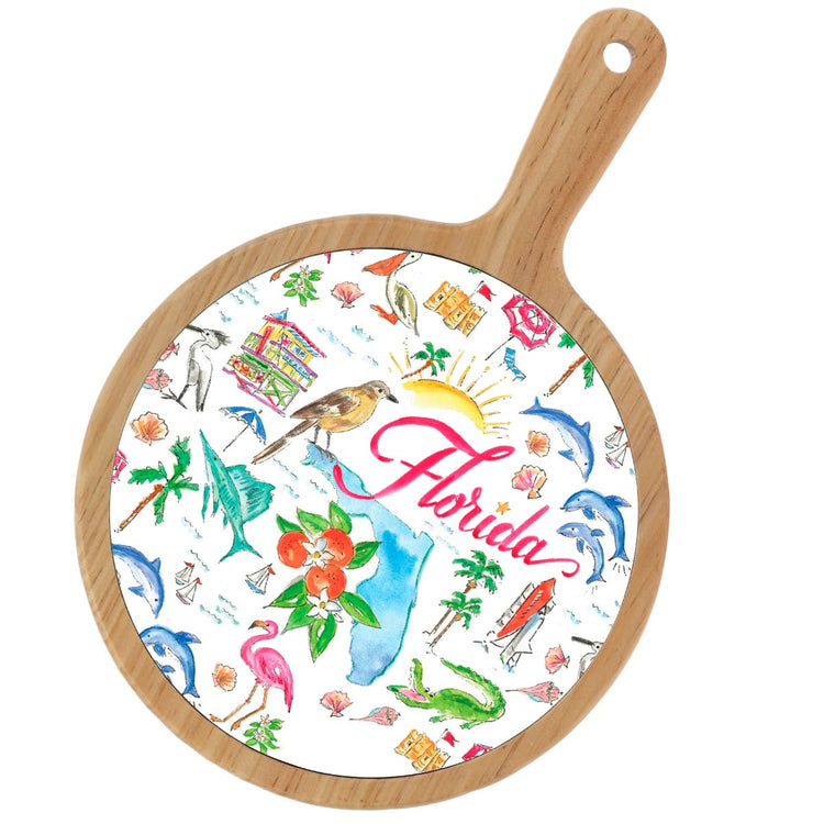 Florida FL State Bamboo & Ceramic Cheese Board Rosanne Beck