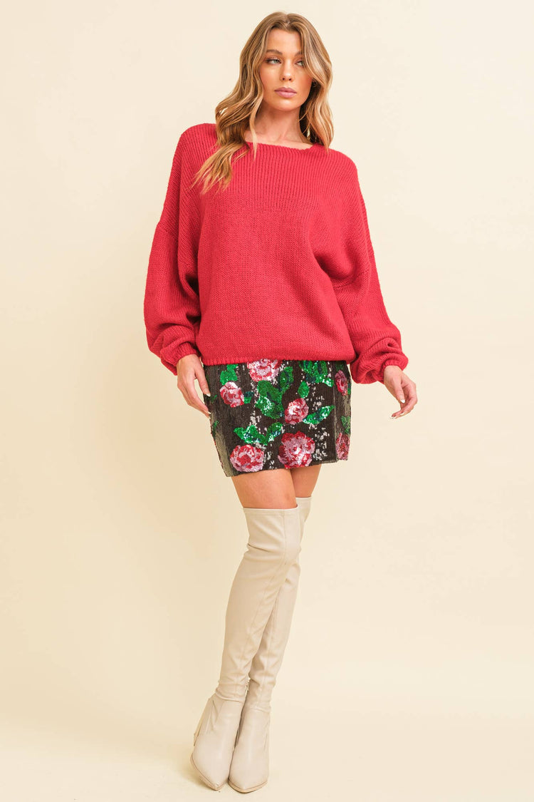 FLOWER SEQUIN MINI SKIRT