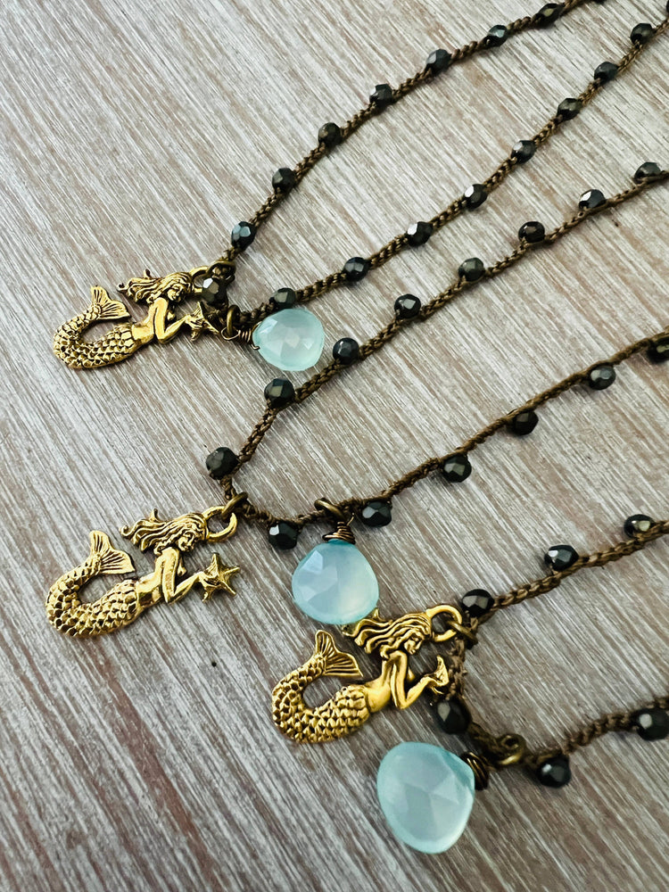 Starry Night Mermaid Beach Necklace And Chalcedony Drop