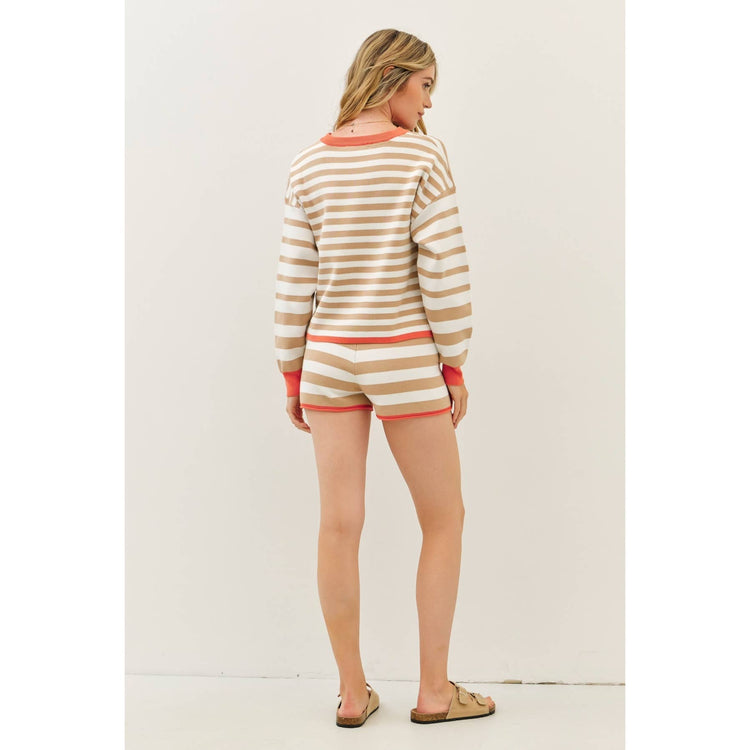 SOFT STRIPE MIXED SWEATER TOP AND SHORTS