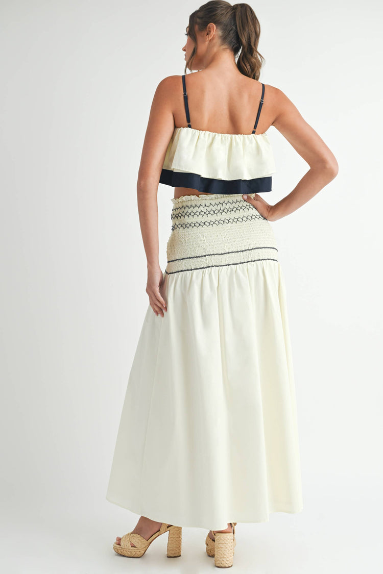 Contrast Pleated Maxi Skirt