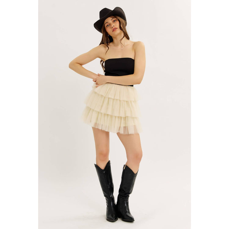 ROOFTOP NIGHT OUT STRAPLESS TIERED MESH ROMPER