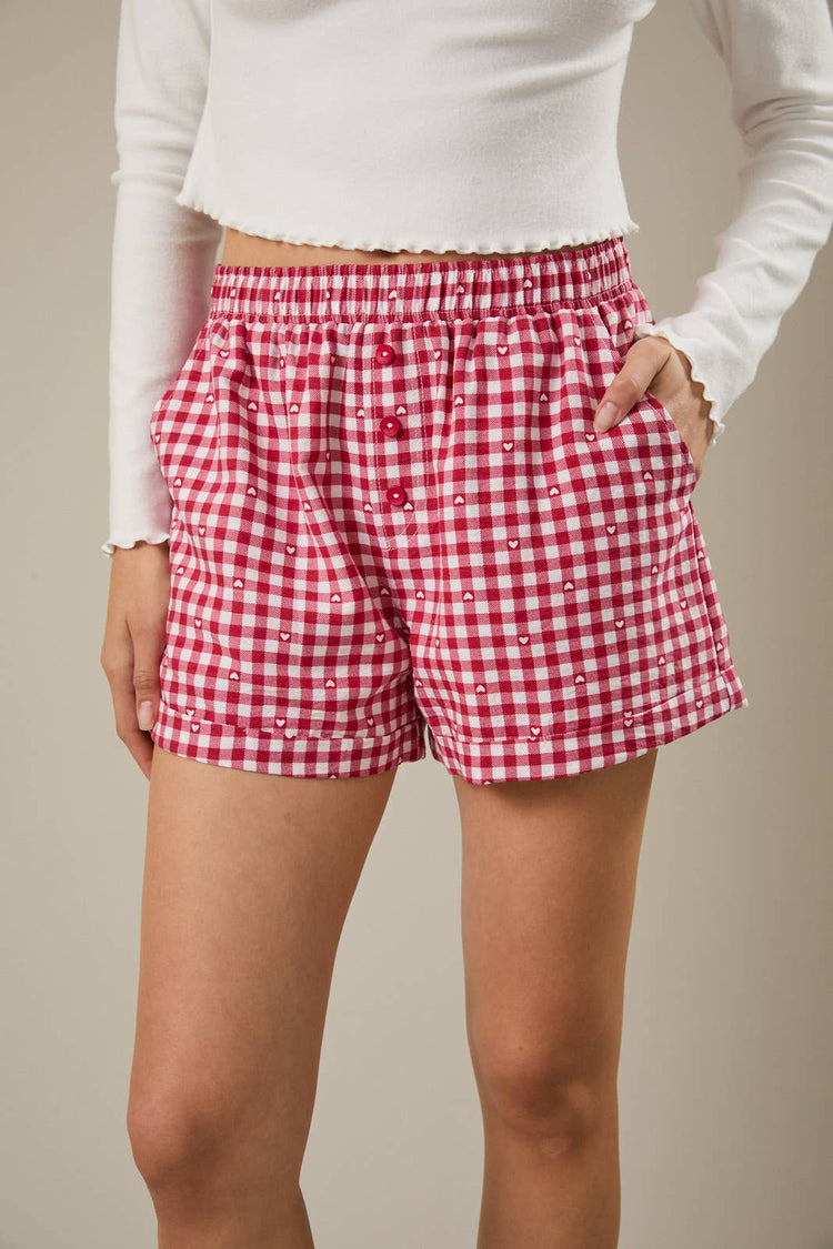HEART & GINGHAM PRINT BOXER SHORTS