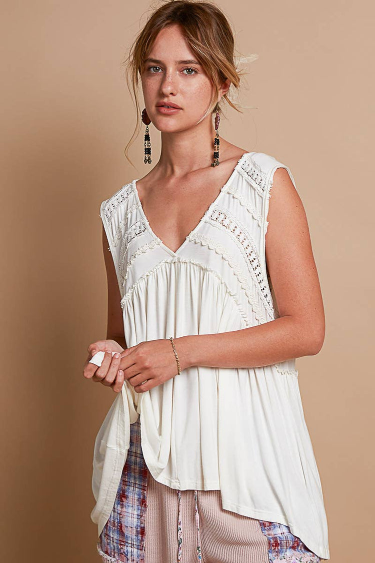 Sleeveless loose fit v-neck babydoll casual knit top