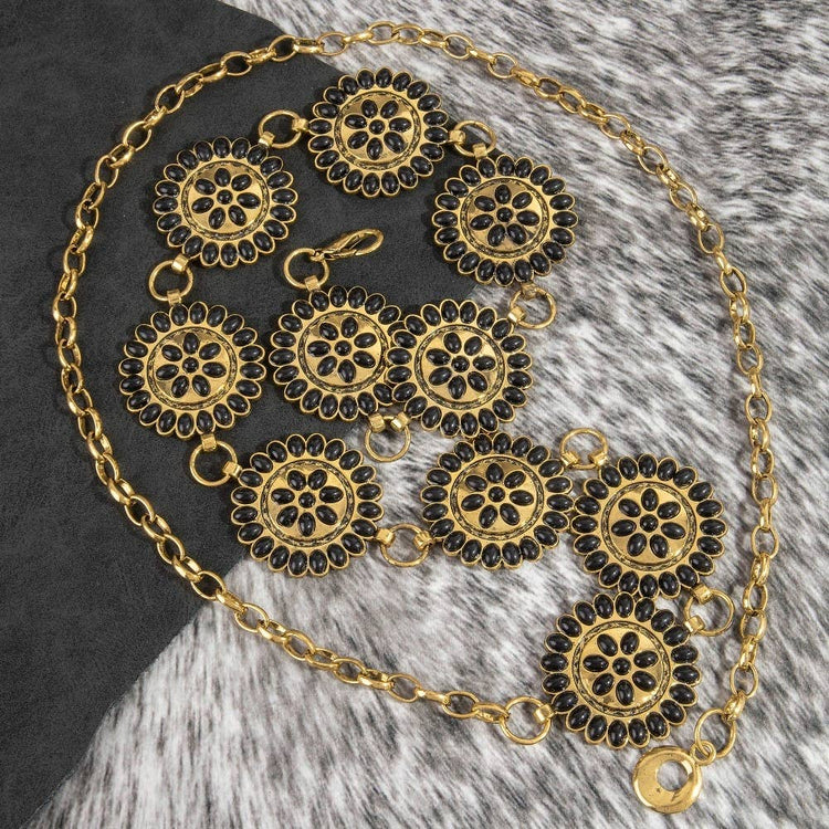 Round Stone Bead Concho Chain Belt