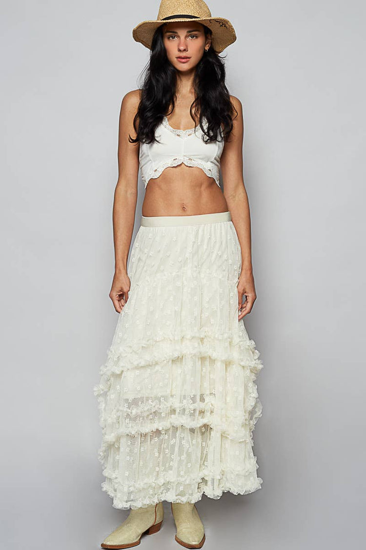 Floral embroidered ruffle lace crochet skirts