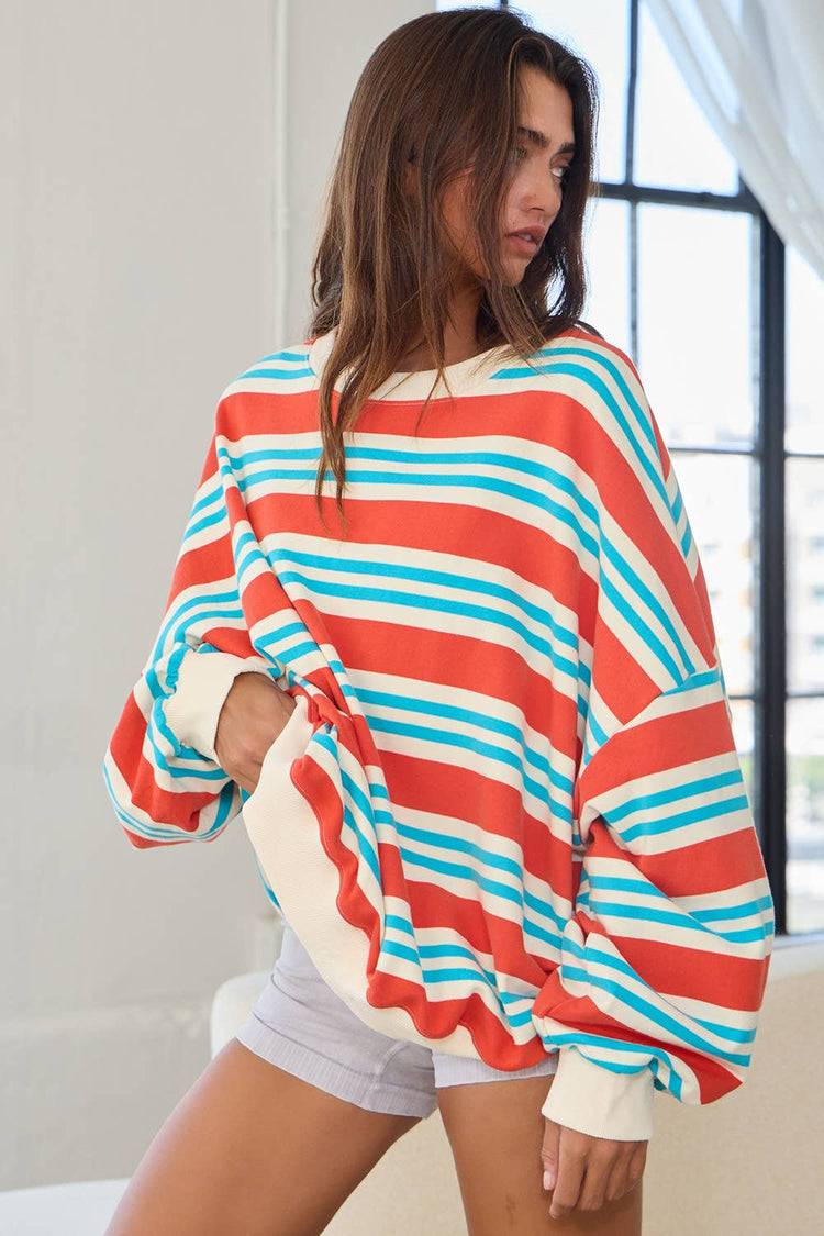 Striped Terry Oversized Sweatshirt Top
