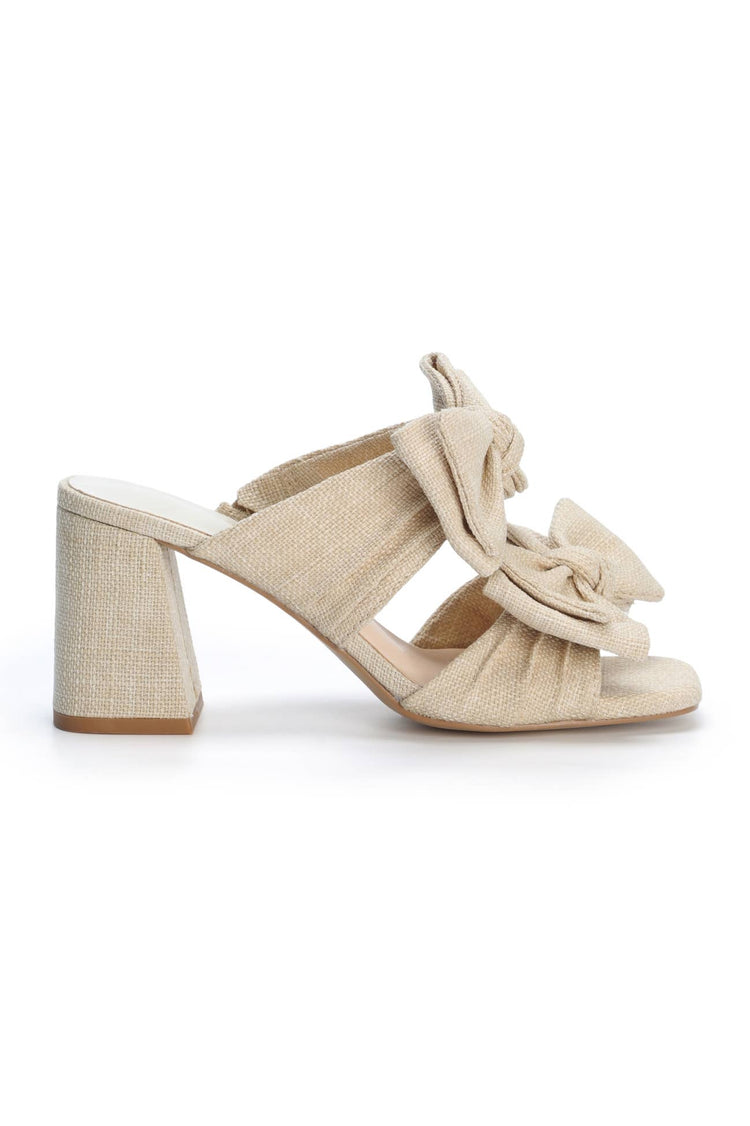 LUCY DOUBLE RIBBON STRAP FLARE BLOCK HEEL