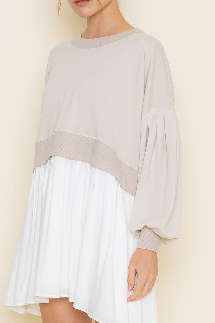 Comfy Round Neck Drop Shoulder Crop Mini Dress