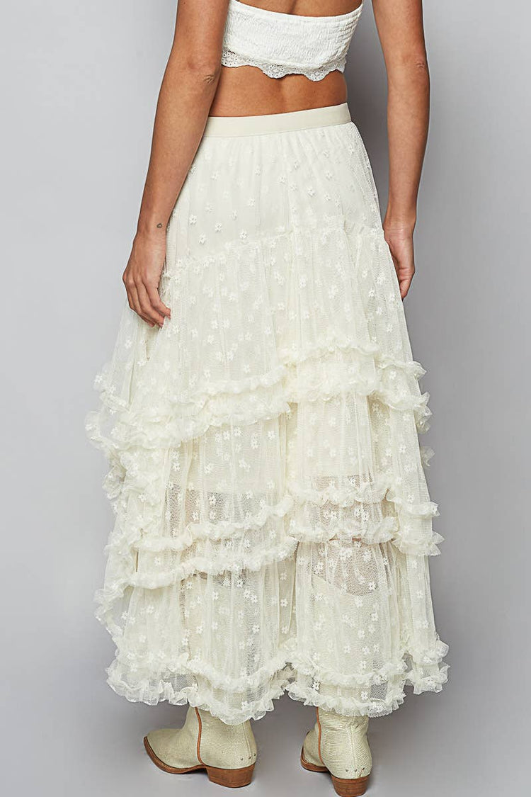 Floral embroidered ruffle lace crochet skirts