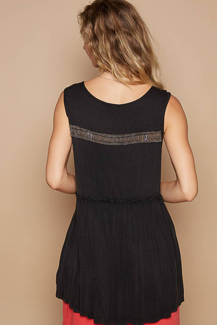 Sleeveless loose fit v-neck babydoll casual knit top