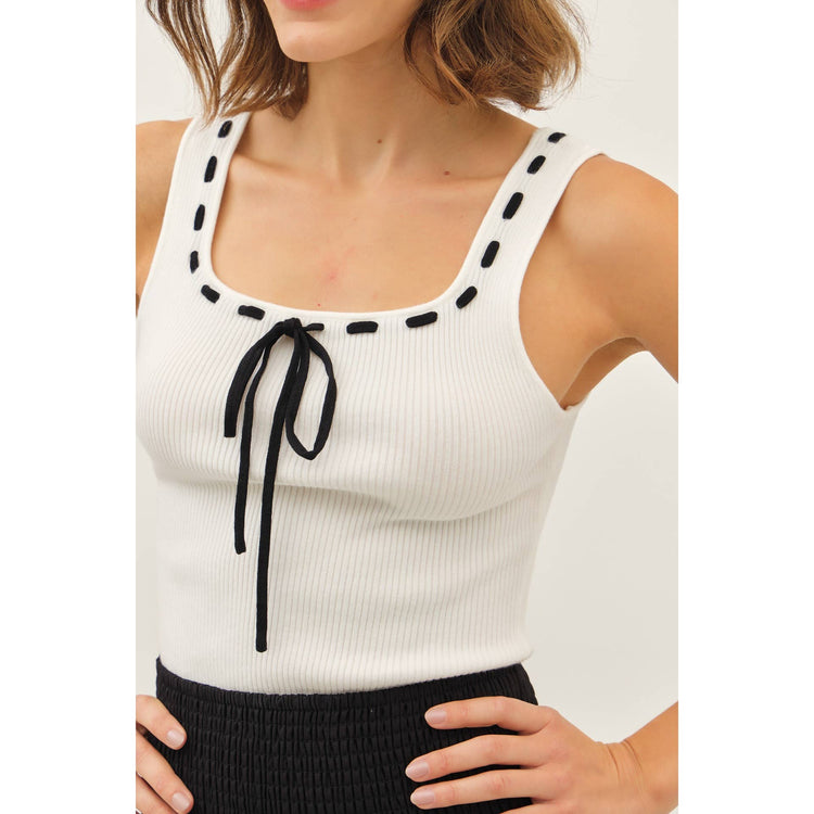 CONTRAST STITCH RIBBED SWEATER TANK TOP