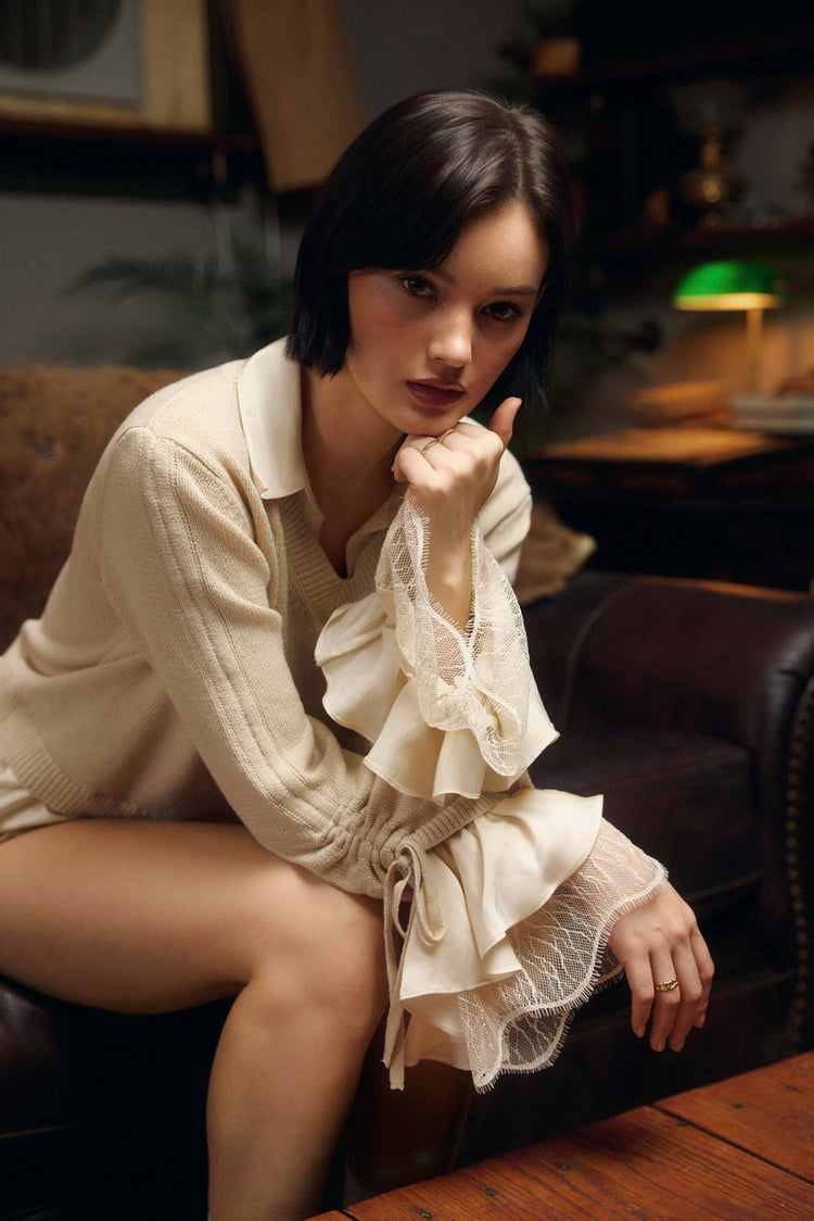 Satin Lace Shirt Insert Sweater (1)