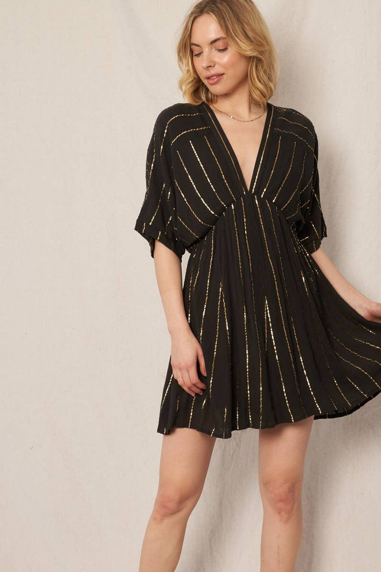 Sequin Stripe Kimono Sleeve Mini Dress