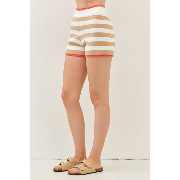 SOFT STRIPE MIXED SWEATER TOP AND SHORTS