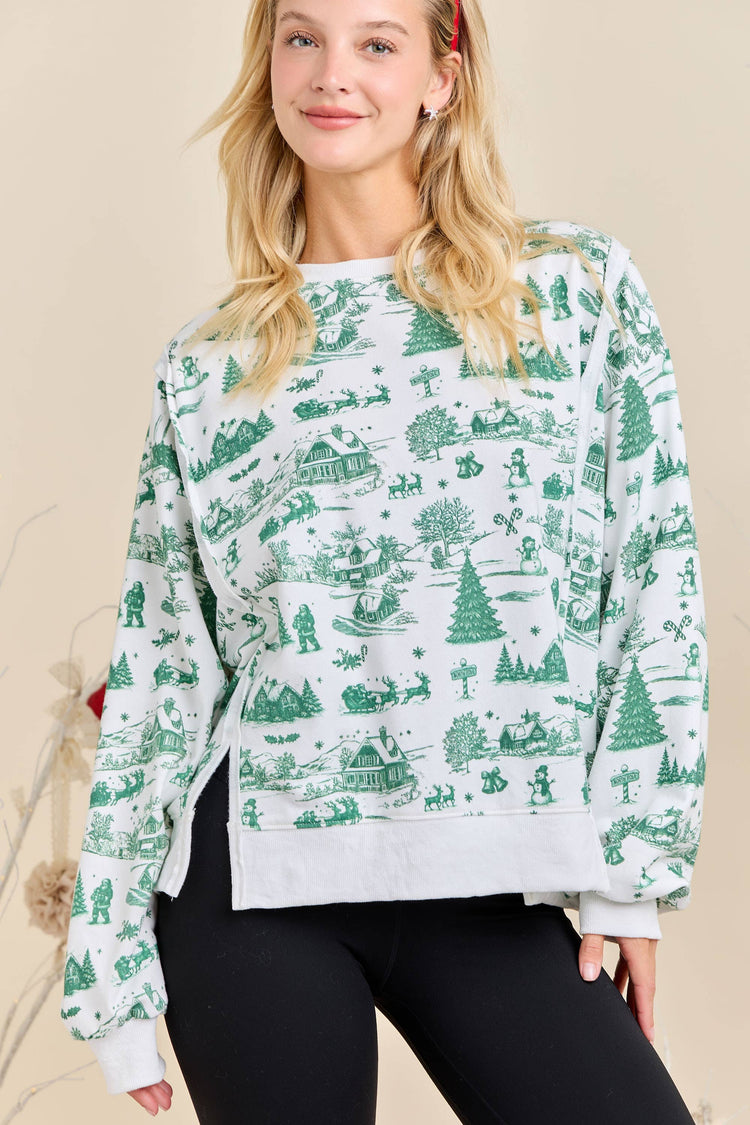 Holiday Toile Printed Oversized Top