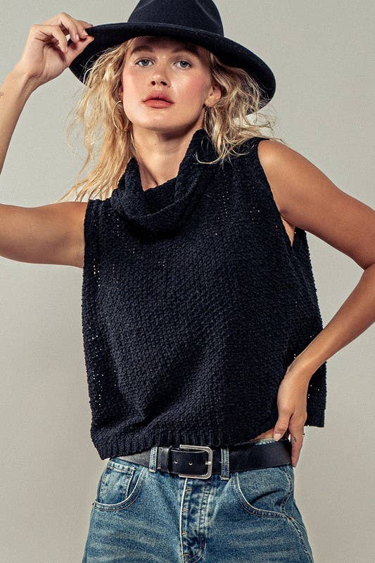 Sleeveless Cowl Neck Crochet Top