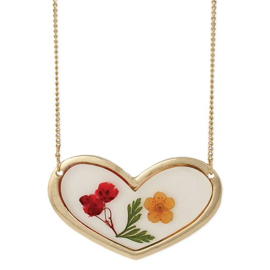 Red/Yellow Cottage Floral Large Heart Dried Flower Necklace