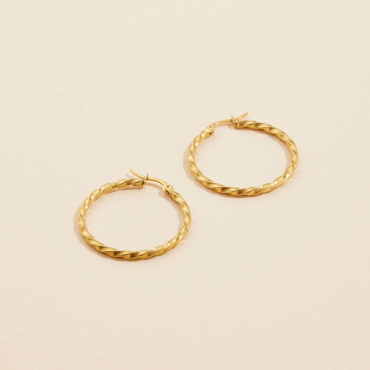 Twist-Detail Gold Dip | Stainless Steel Hoop Earrings
