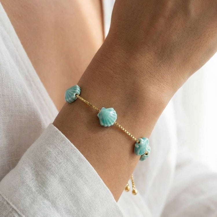Ceramic Sea Shell Station Charms Chain Bracelet