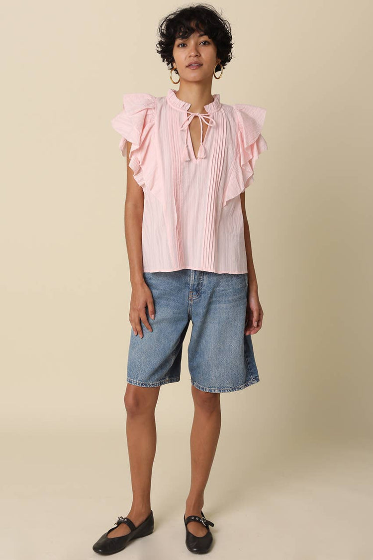 Elodie Ruffle-Trim Tie Blouse