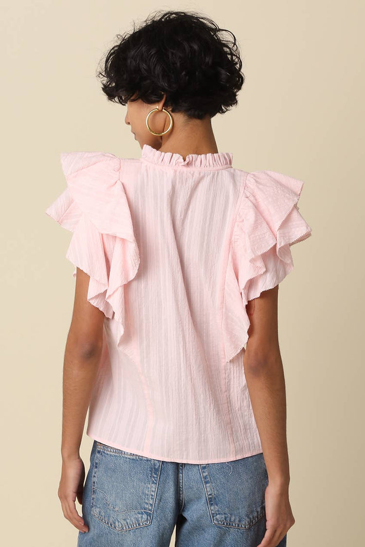 Elodie Ruffle-Trim Tie Blouse